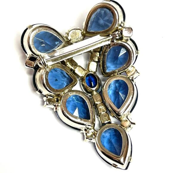 VINTAGE Brooch 2" Blue Rhinestone Vtg High End Costume Jewelry Pin A21 - Picture 6 of 7